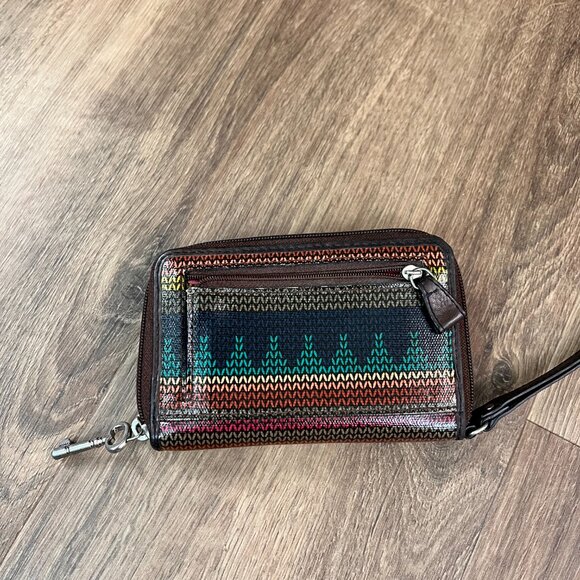 Fossil 90's / Y2k Zip Around Clutch Wallet Coated Canvas Retro Organizer - Picture 7 of 10